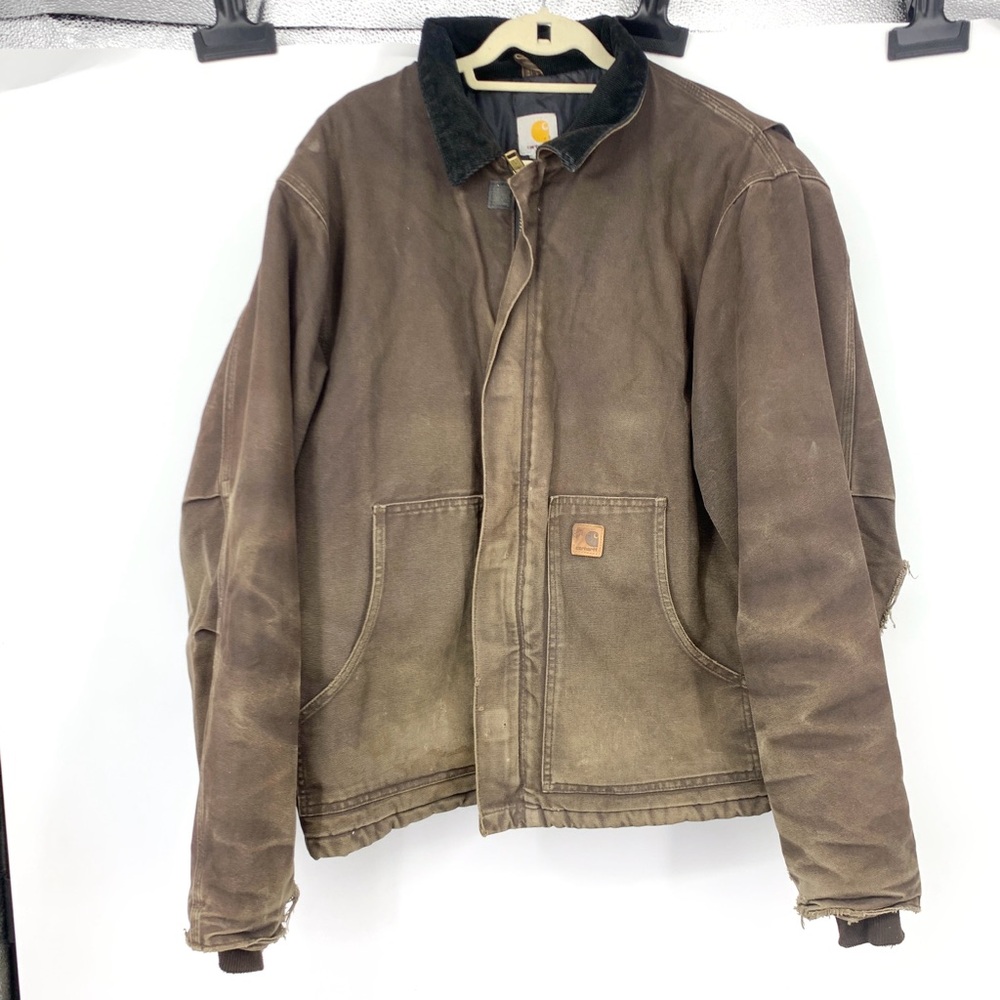 Carhartt Men Size XL TALL Jacket J22 DKB‎ Coat Distressed RIPPED Brown Canvas